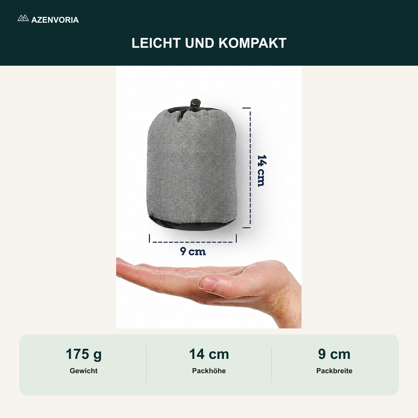 Kompakt verpacktes Azenvoria Campingkissen